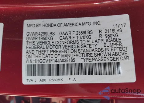 2018 Honda Accord Lx from USA, damaged, VIN 1HGCV1F14JA038185
